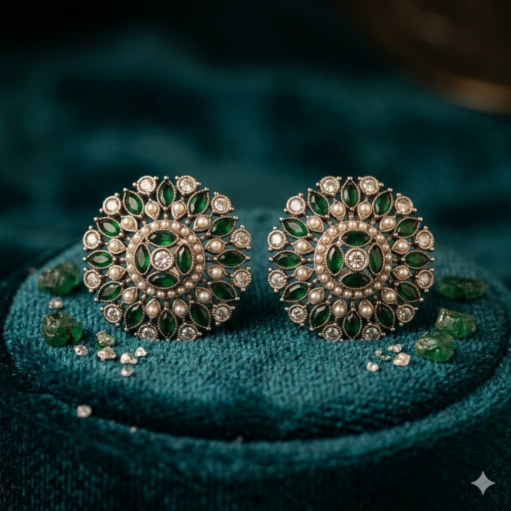 Pearl Green Mandala Ear Studs